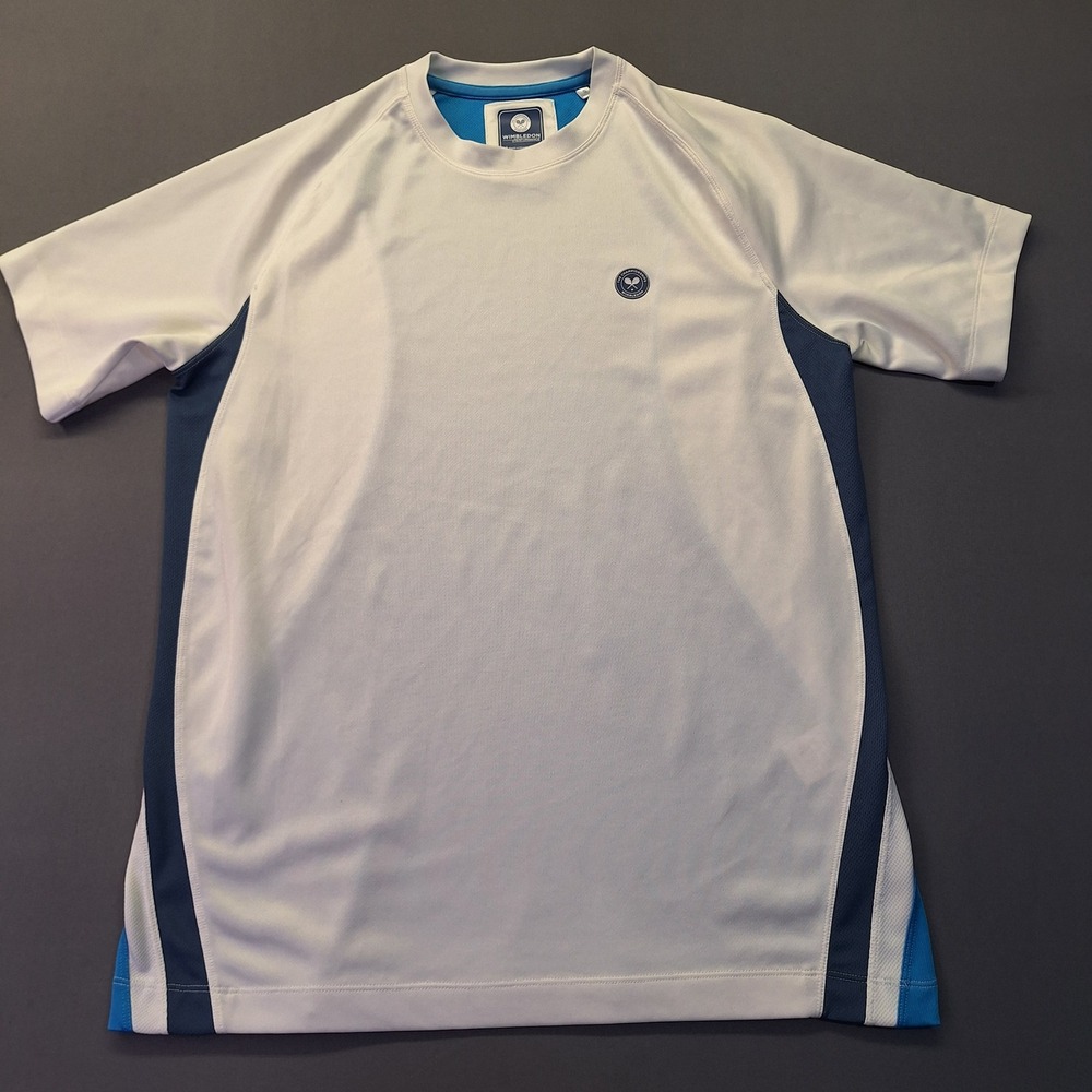 Wimbledon Performance Mens Small White Blue Wicking Tennis Athletic T-Shirt
